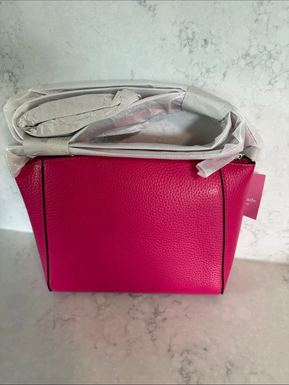 kate spade Pink Pebbled Leather Satchel with Black Trim
